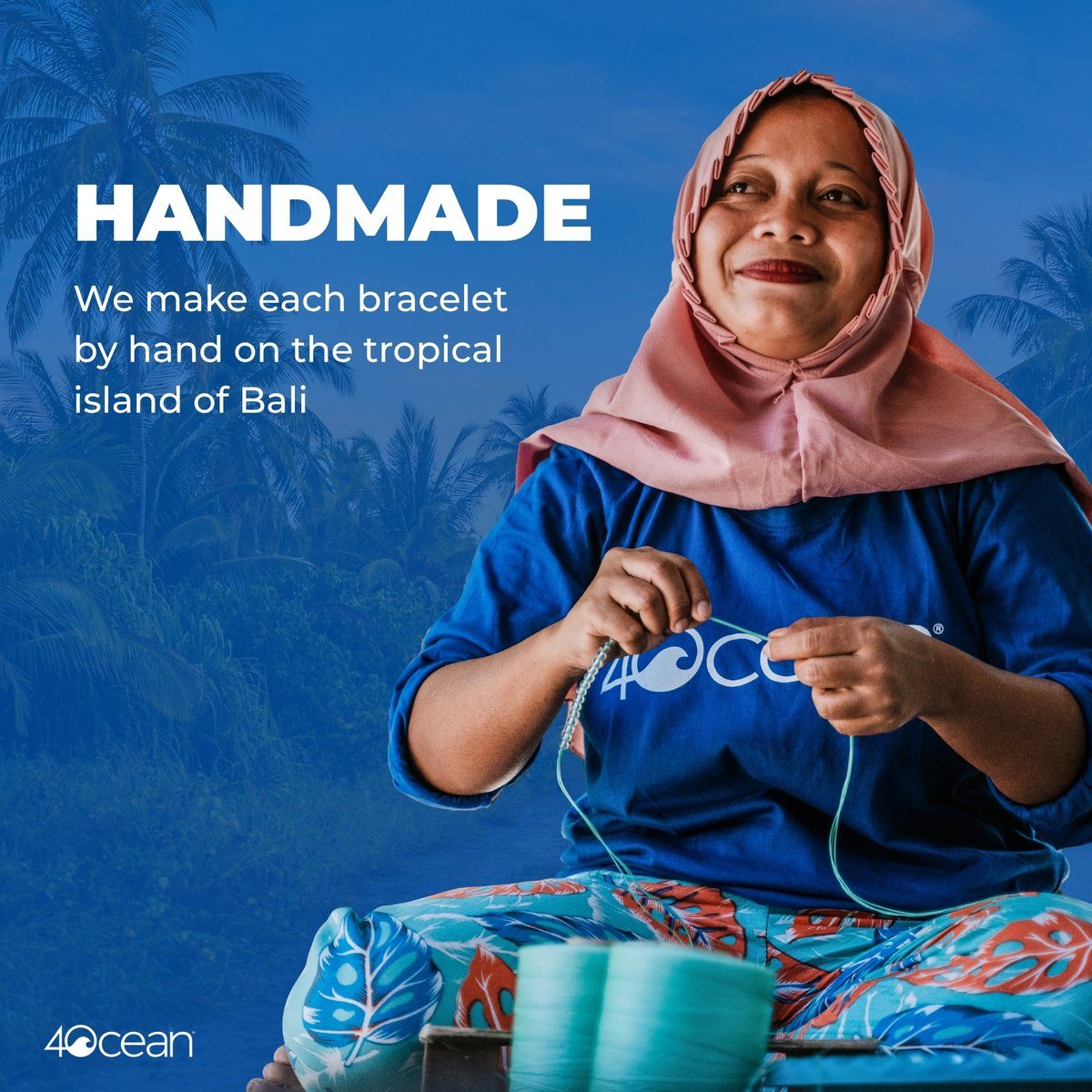 A 4ocean artisan making a bracelet by hand in Bali